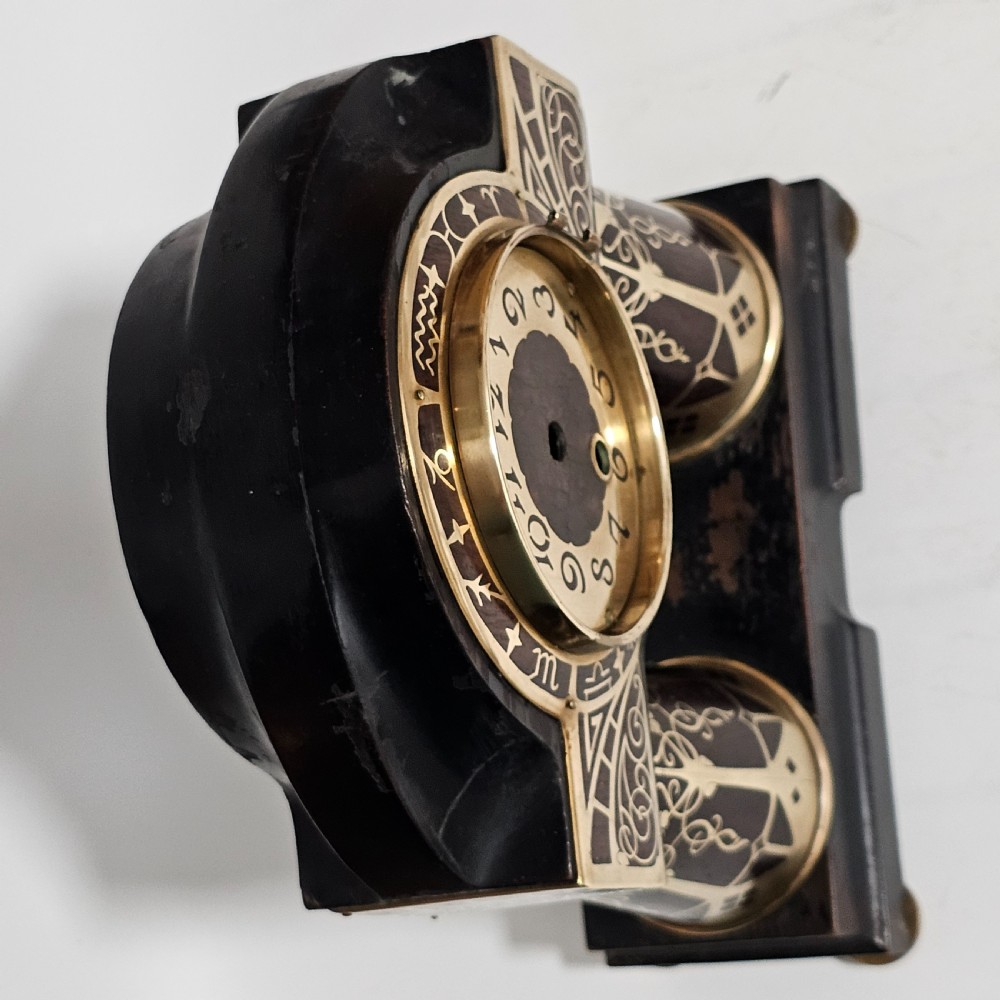 Erhard & Sohne Art Nouveau Secessionist brass and rosewood Intarsia clock Frame View VII