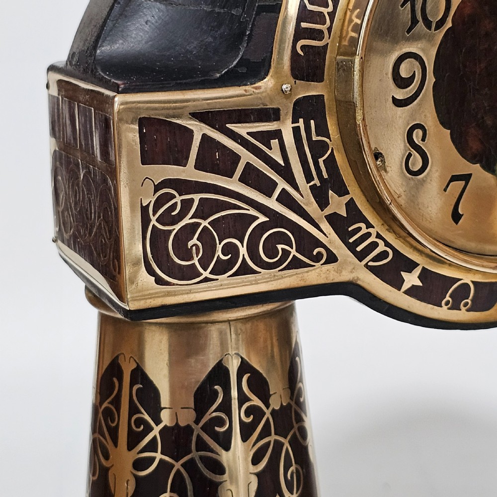 Erhard & Sohne Art Nouveau Secessionist brass and rosewood Intarsia clock Frame View XIII