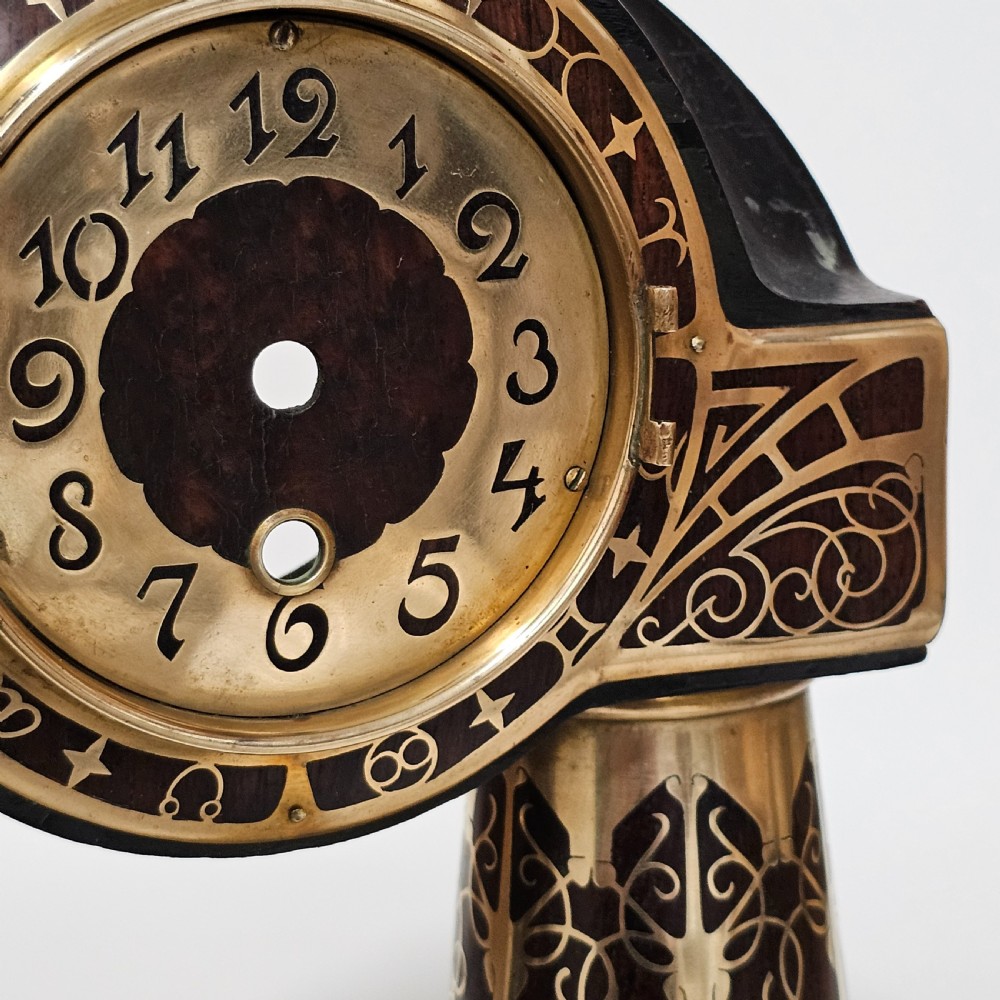 Erhard & Sohne Art Nouveau Secessionist brass and rosewood Intarsia clock Frame View XIV