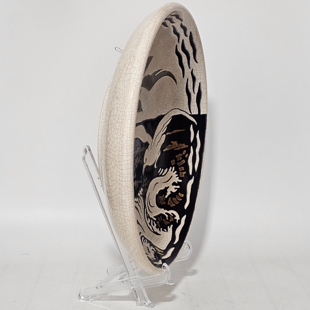 A Large Longwy Primavera art deco charger decorated with seagulls View V