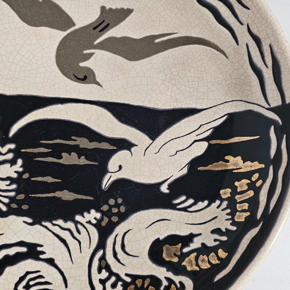A Large Longwy Primavera art deco charger decorated with seagulls View VIII