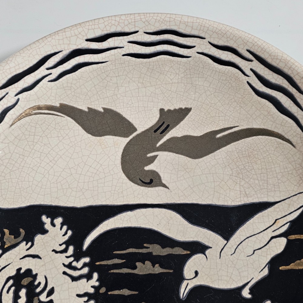 A Large Longwy Primavera art deco charger decorated with seagulls View IX