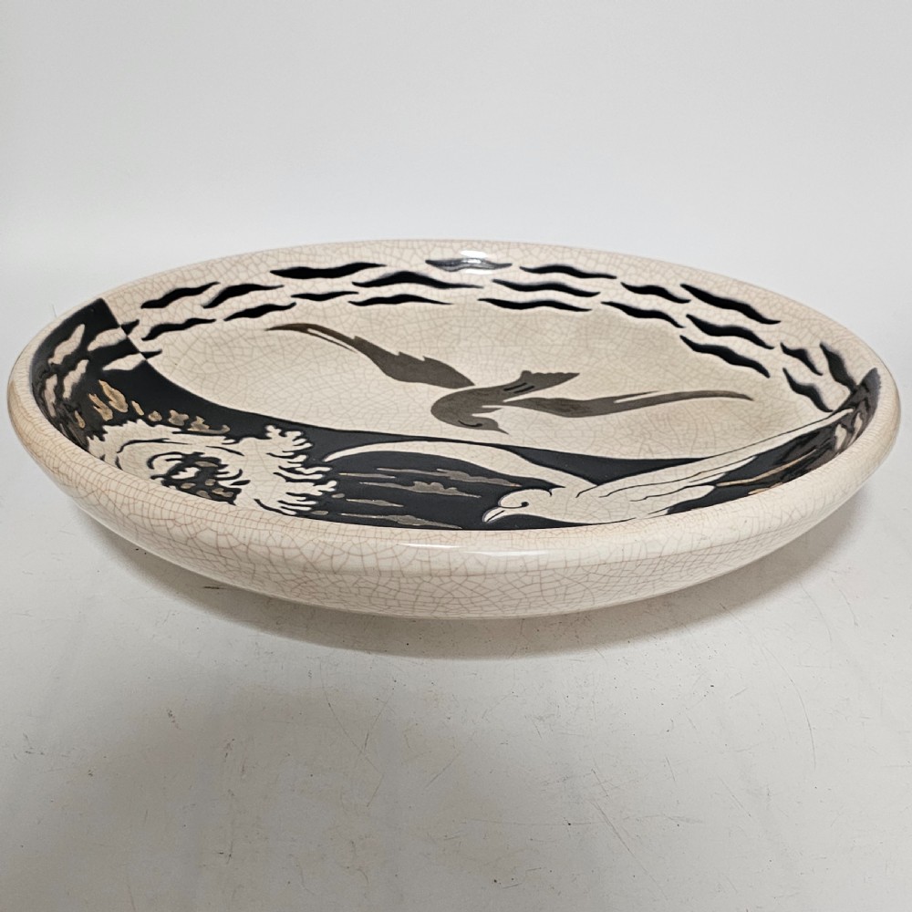 A Large Longwy Primavera art deco charger decorated with seagulls View X
