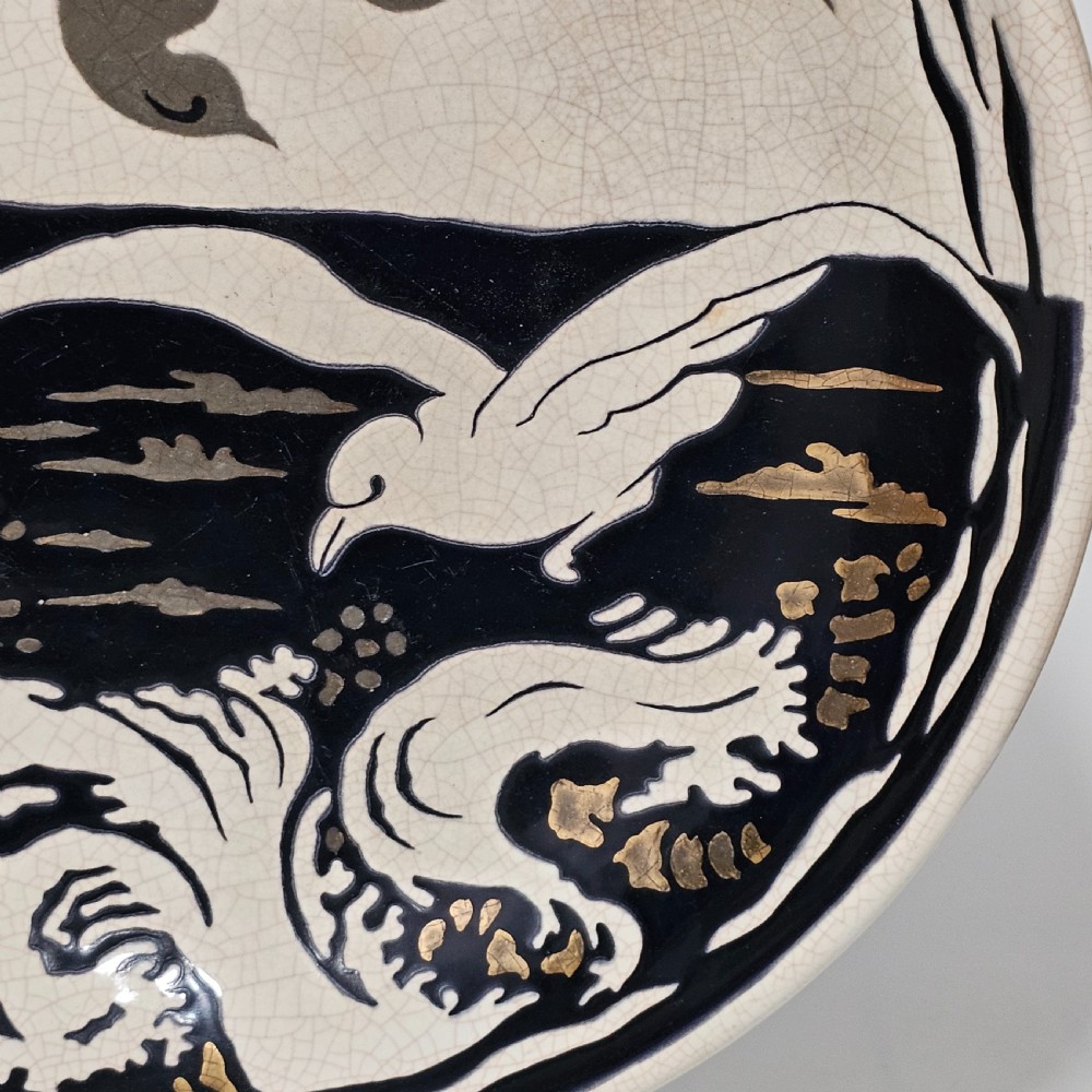 A Large Longwy Primavera art deco charger decorated with seagulls View XI