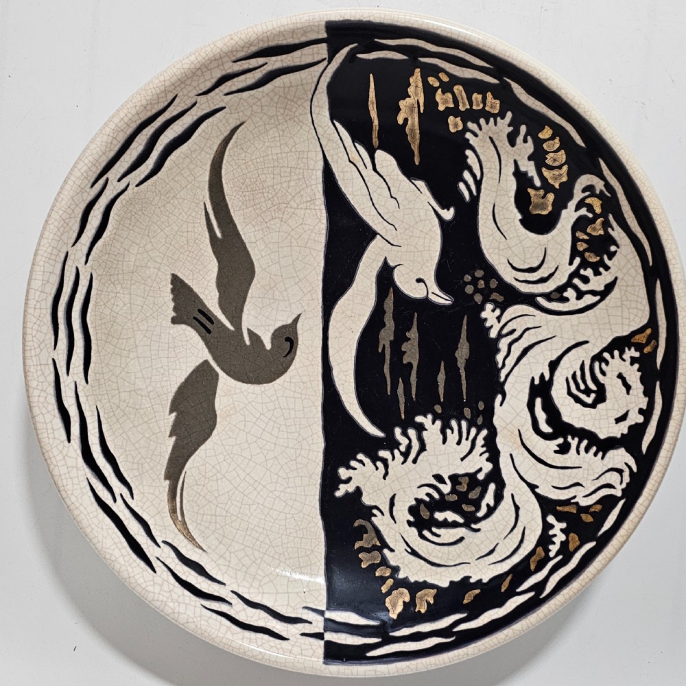 A Large Longwy Primavera art deco charger decorated with seagulls View XIII