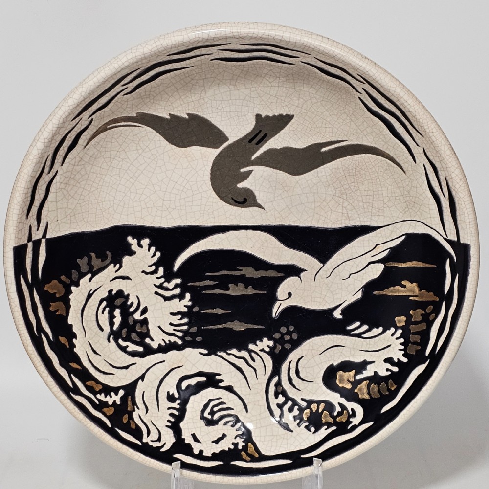 A Large Longwy Primavera art deco charger decorated with seagulls View XIV