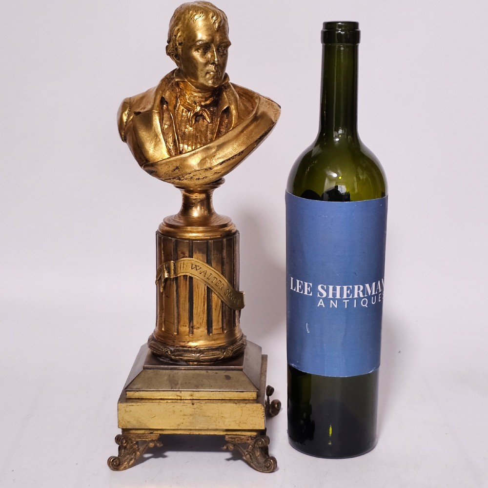 Fine 19thc 34cm Gilt Bronze Bust of Sir Walter Scott on Fluted Bronze Column  View II