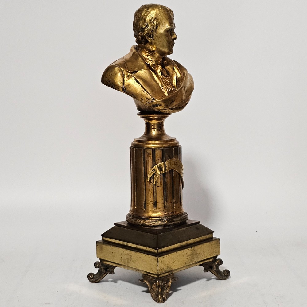 Fine 19thc 34cm Gilt Bronze Bust of Sir Walter Scott on Fluted Bronze Column  View III