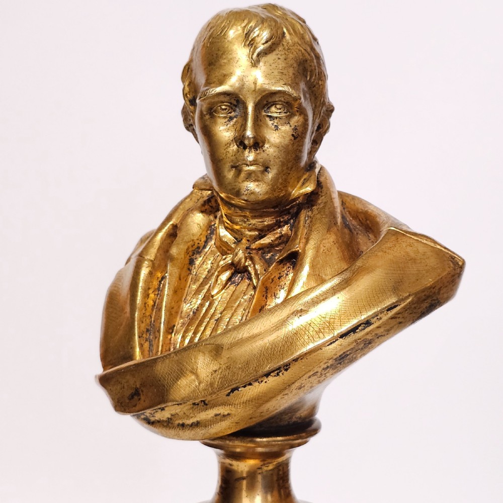 Fine 19thc 34cm Gilt Bronze Bust of Sir Walter Scott on Fluted Bronze Column  View V