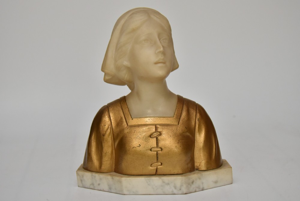 Gustave Van Vaerenbergh (Belgian, 1873–1927) – Alabaster and Gilt Bust of a Maiden