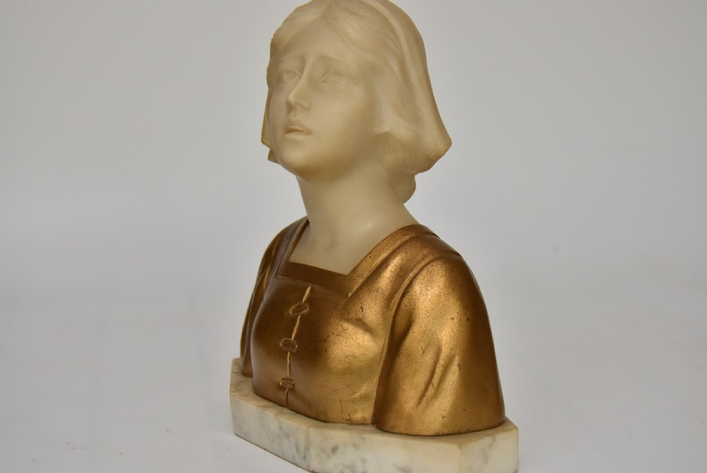 Gustave Van Vaerenbergh (Belgian, 1873–1927) – Alabaster and Gilt Bust of a Maiden View V