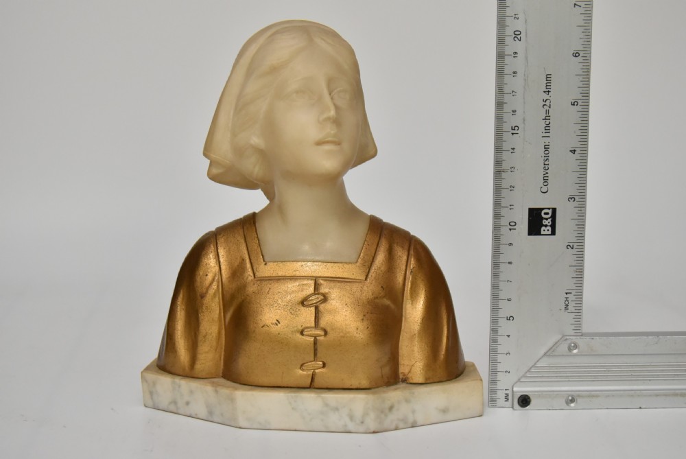 Gustave Van Vaerenbergh (Belgian, 1873–1927) – Alabaster and Gilt Bust of a Maiden View VIII