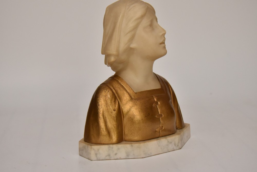 Gustave Van Vaerenbergh (Belgian, 1873–1927) – Alabaster and Gilt Bust of a Maiden View X