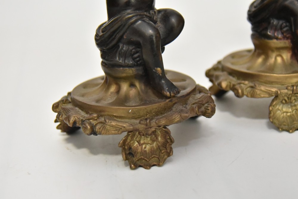 Attractive Pair of Bronze & Brass Cherub Candlesticks, circa 1900
 View IX