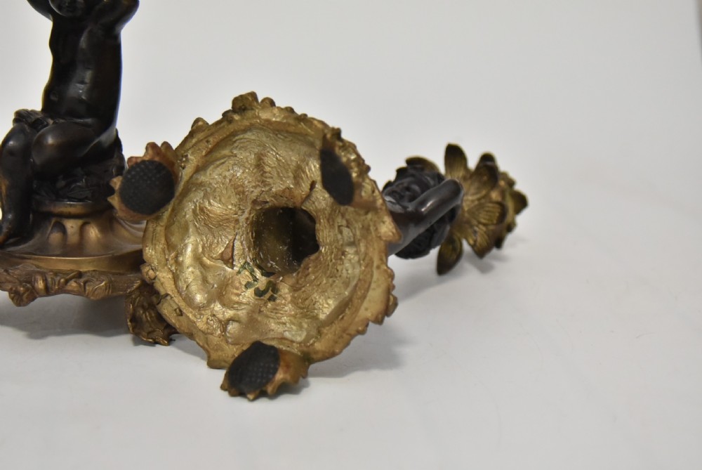 Attractive Pair of Bronze & Brass Cherub Candlesticks, circa 1900
 View XI