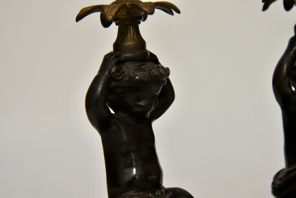 Attractive Pair of Bronze & Brass Cherub Candlesticks, circa 1900
 View XII