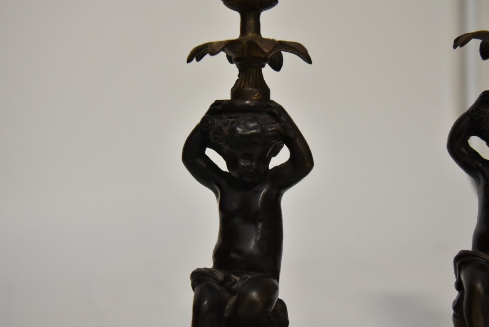 Attractive Pair of Bronze & Brass Cherub Candlesticks, circa 1900
 View XIII