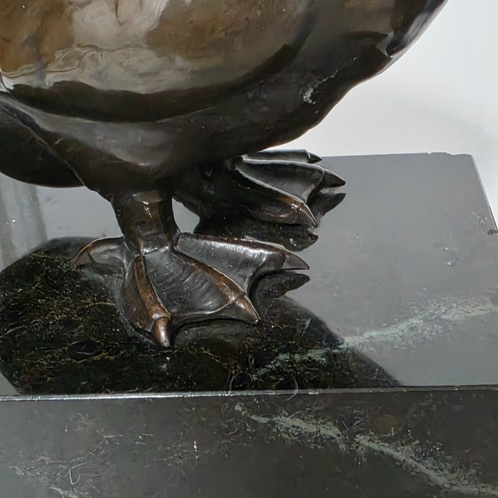 Fine Quality Large Pair of Late 19thc/Early 20thc Continental Bronze Ducks on Marble Plinths 21cm High View XII