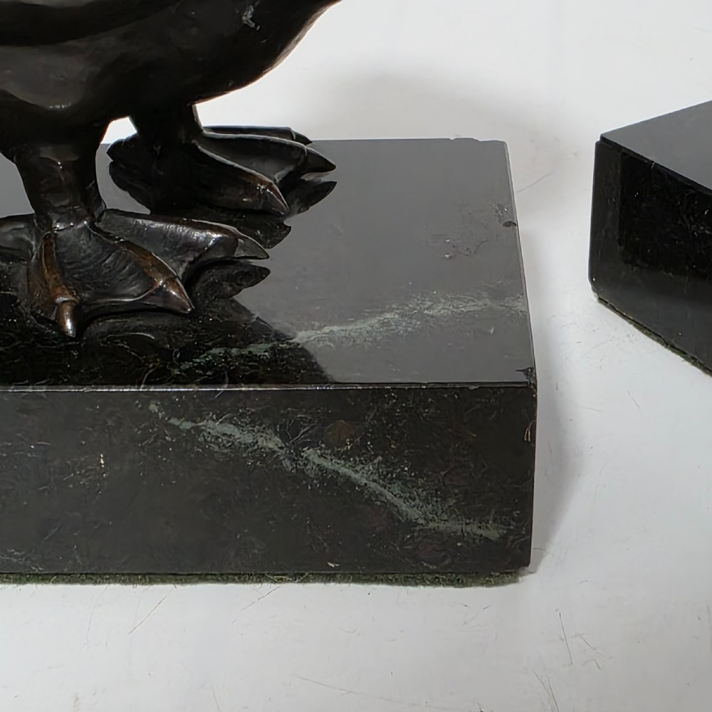 Fine Quality Large Pair of Late 19thc/Early 20thc Continental Bronze Ducks on Marble Plinths 21cm High View XIII