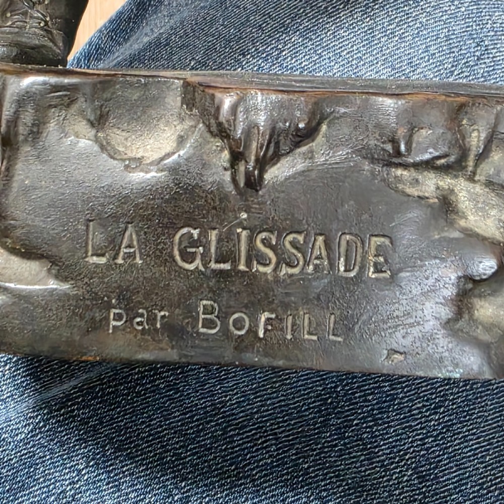Antoine Bofill (Spanish, 1875-1939), 'La Glissade', 37cm bronze figure of a boy sliding on ice View XI