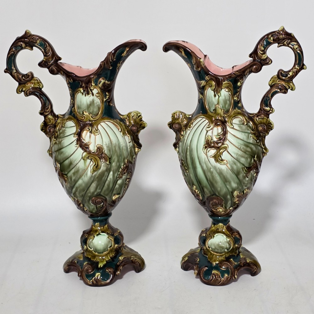 A Highly Decorative Large Austrian Pair of Antique Ewers c1880