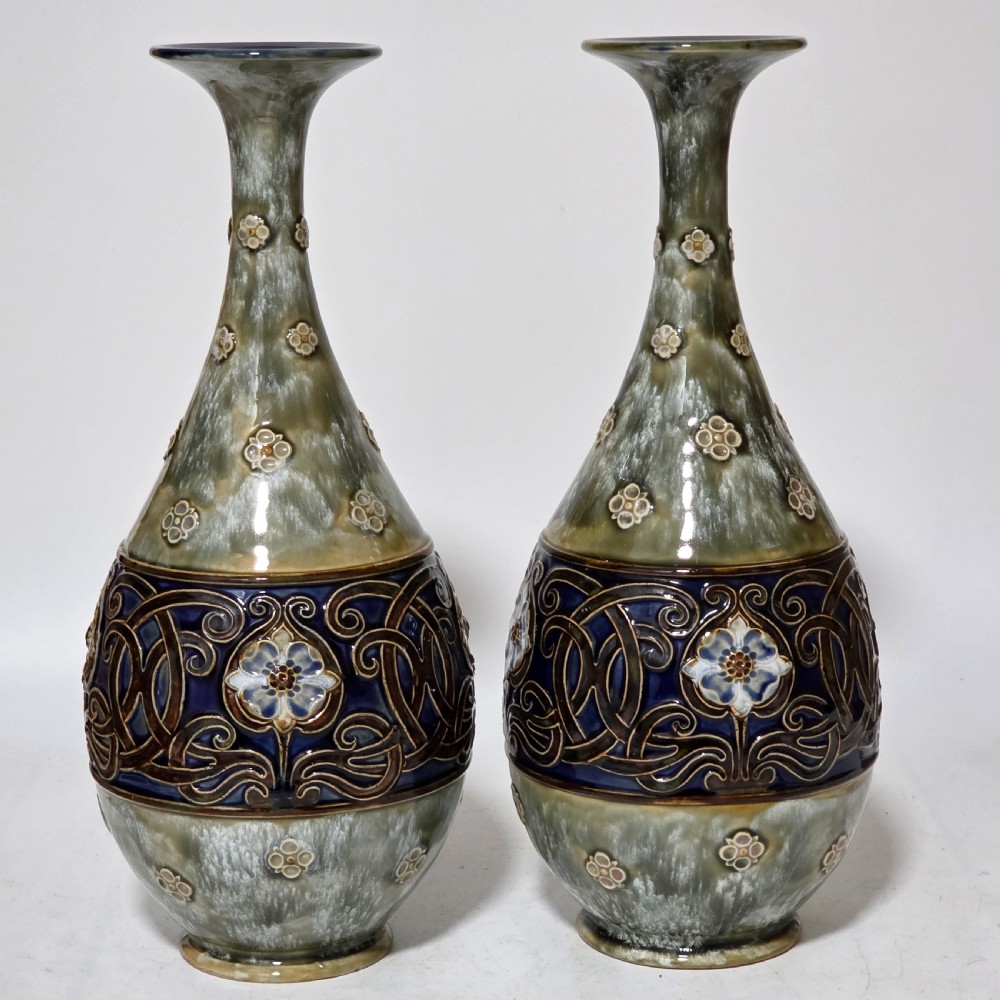 Large Pair Of Royal Doulton Stoneware Art Nouveau Vases No.6114 by MB c.1905
