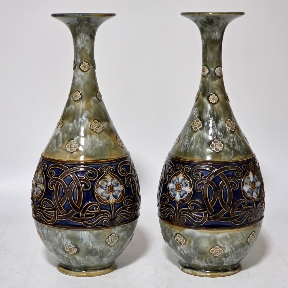 Large Pair Of Royal Doulton Stoneware Art Nouveau Vases No.6114 by MB c.1905 View II