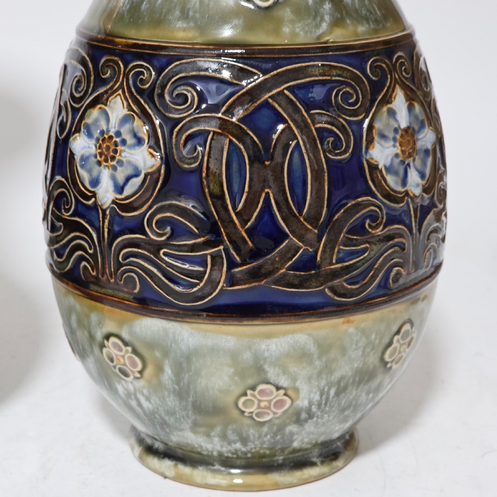 Large Pair Of Royal Doulton Stoneware Art Nouveau Vases No.6114 by MB c.1905 View III