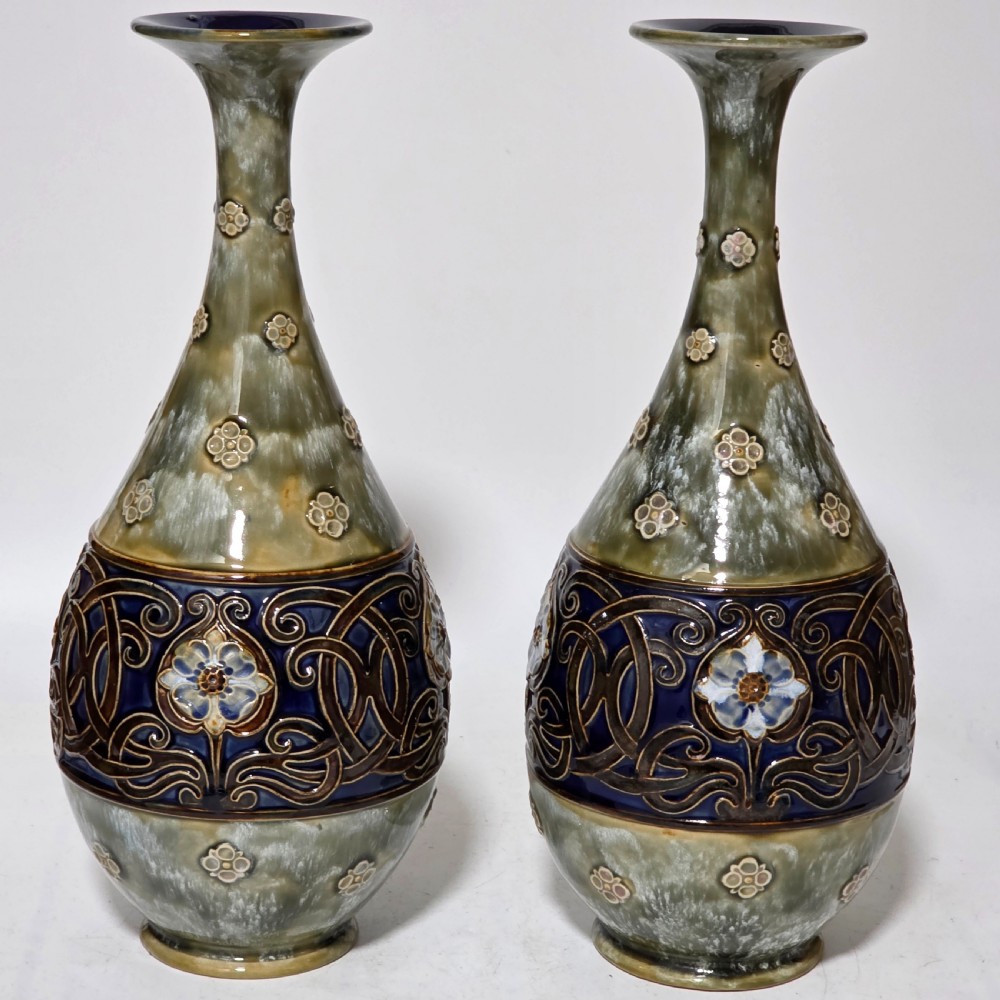 Large Pair Of Royal Doulton Stoneware Art Nouveau Vases No.6114 by MB c.1905 View V