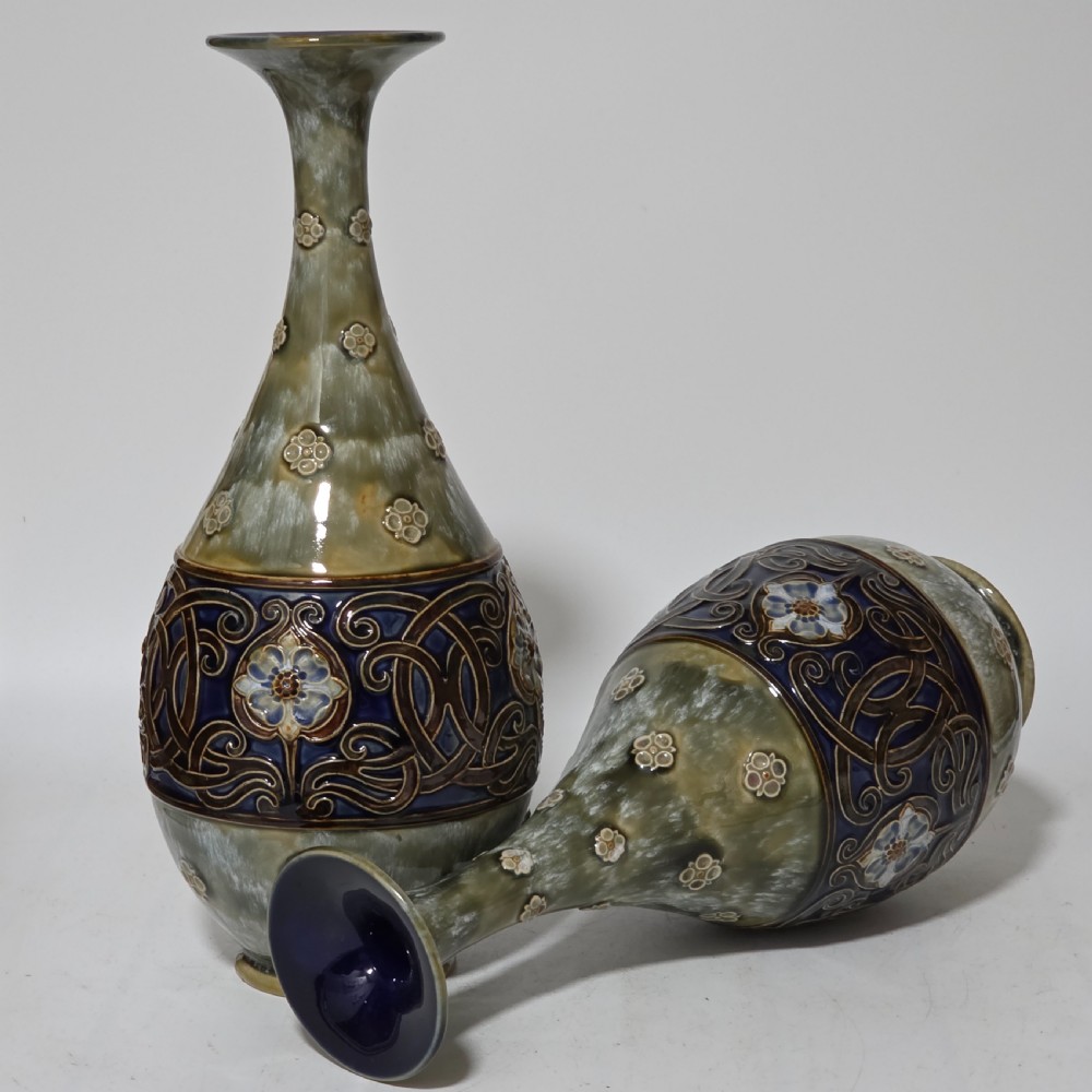 Large Pair Of Royal Doulton Stoneware Art Nouveau Vases No.6114 by MB c.1905 View VI