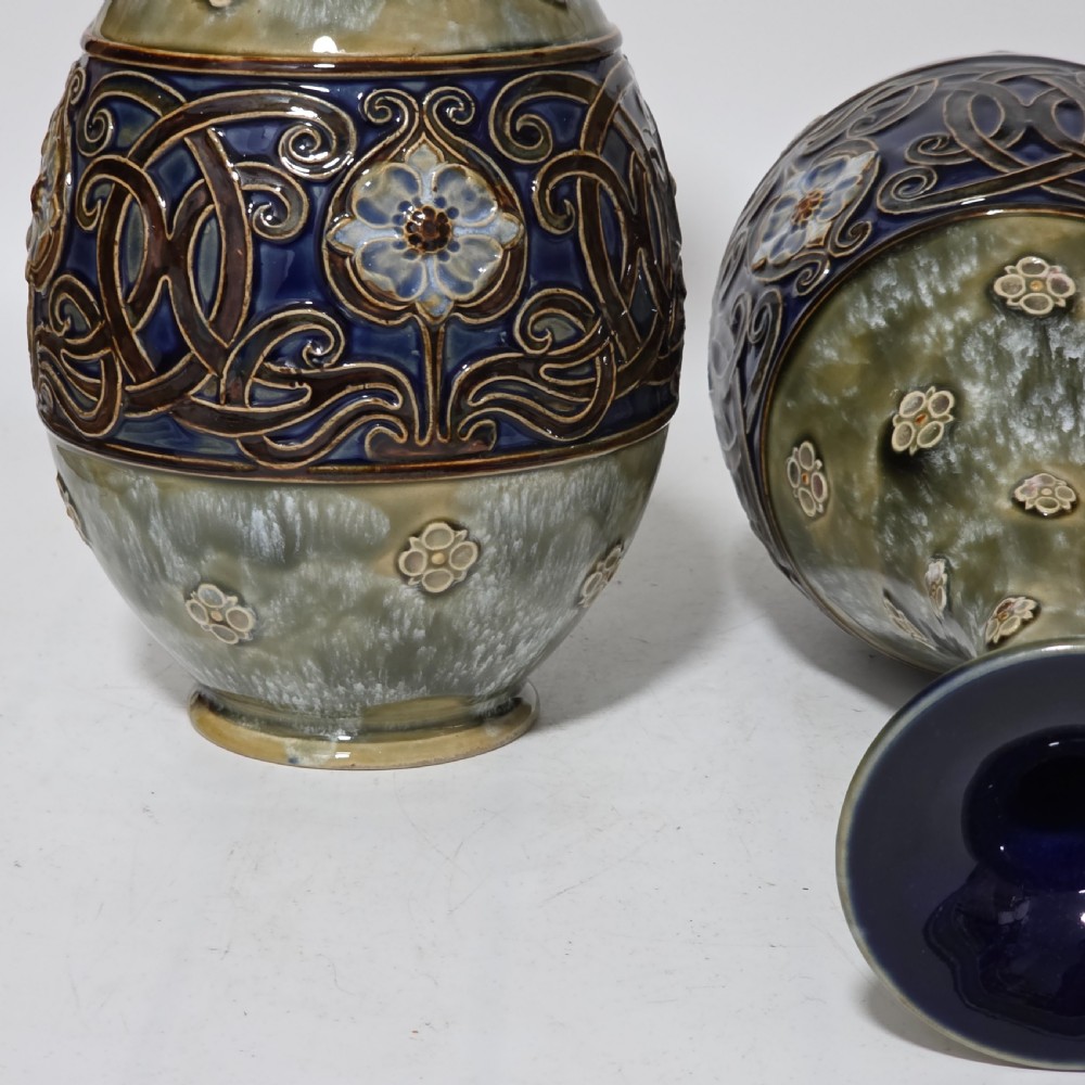 Large Pair Of Royal Doulton Stoneware Art Nouveau Vases No.6114 by MB c.1905 View VIII