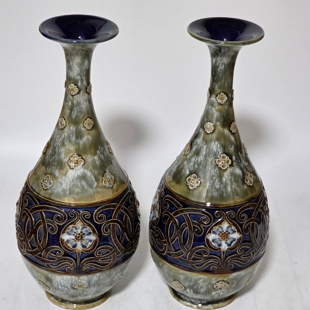Large Pair Of Royal Doulton Stoneware Art Nouveau Vases No.6114 by MB c.1905 View IX