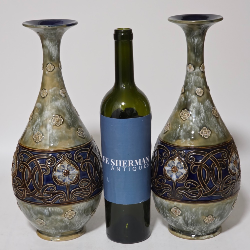 Large Pair Of Royal Doulton Stoneware Art Nouveau Vases No.6114 by MB c.1905 View XI