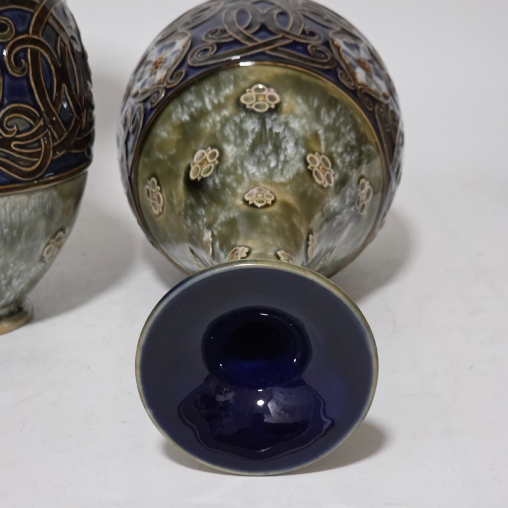 Large Pair Of Royal Doulton Stoneware Art Nouveau Vases No.6114 by MB c.1905 View XII