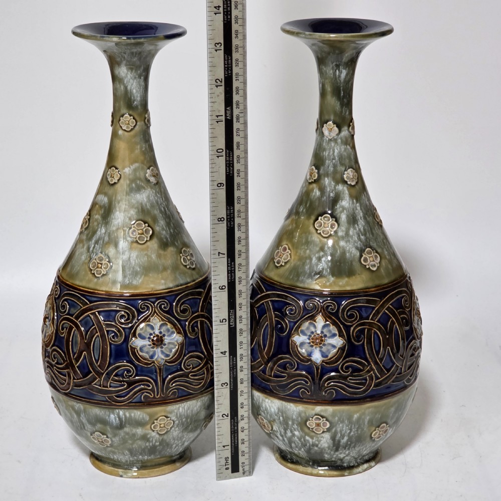 Large Pair Of Royal Doulton Stoneware Art Nouveau Vases No.6114 by MB c.1905 View XIV