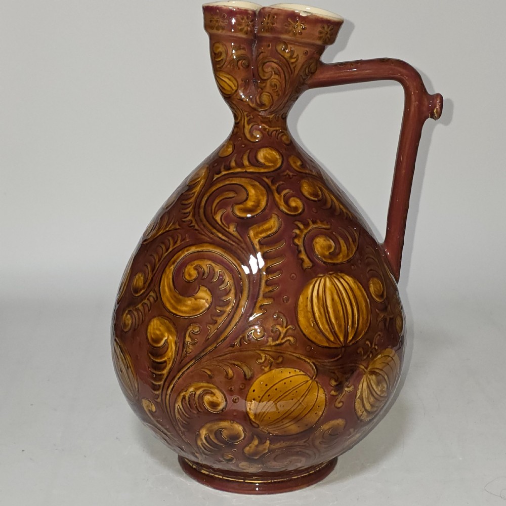 A rare Large (34cm) Vilmos Zsolnay Pecs 962 (1882-85) Hungarian Pottery Jug Pitcher View III