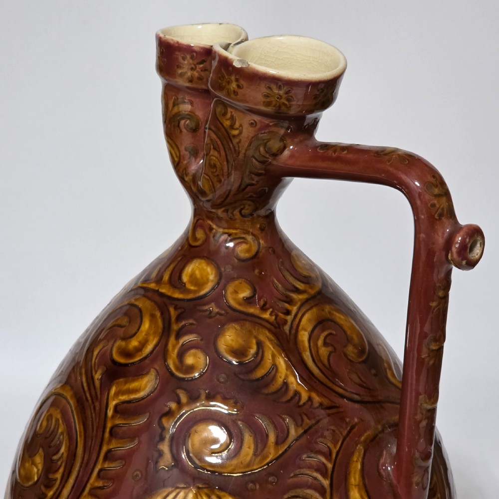 A rare Large (34cm) Vilmos Zsolnay Pecs 962 (1882-85) Hungarian Pottery Jug Pitcher View IV