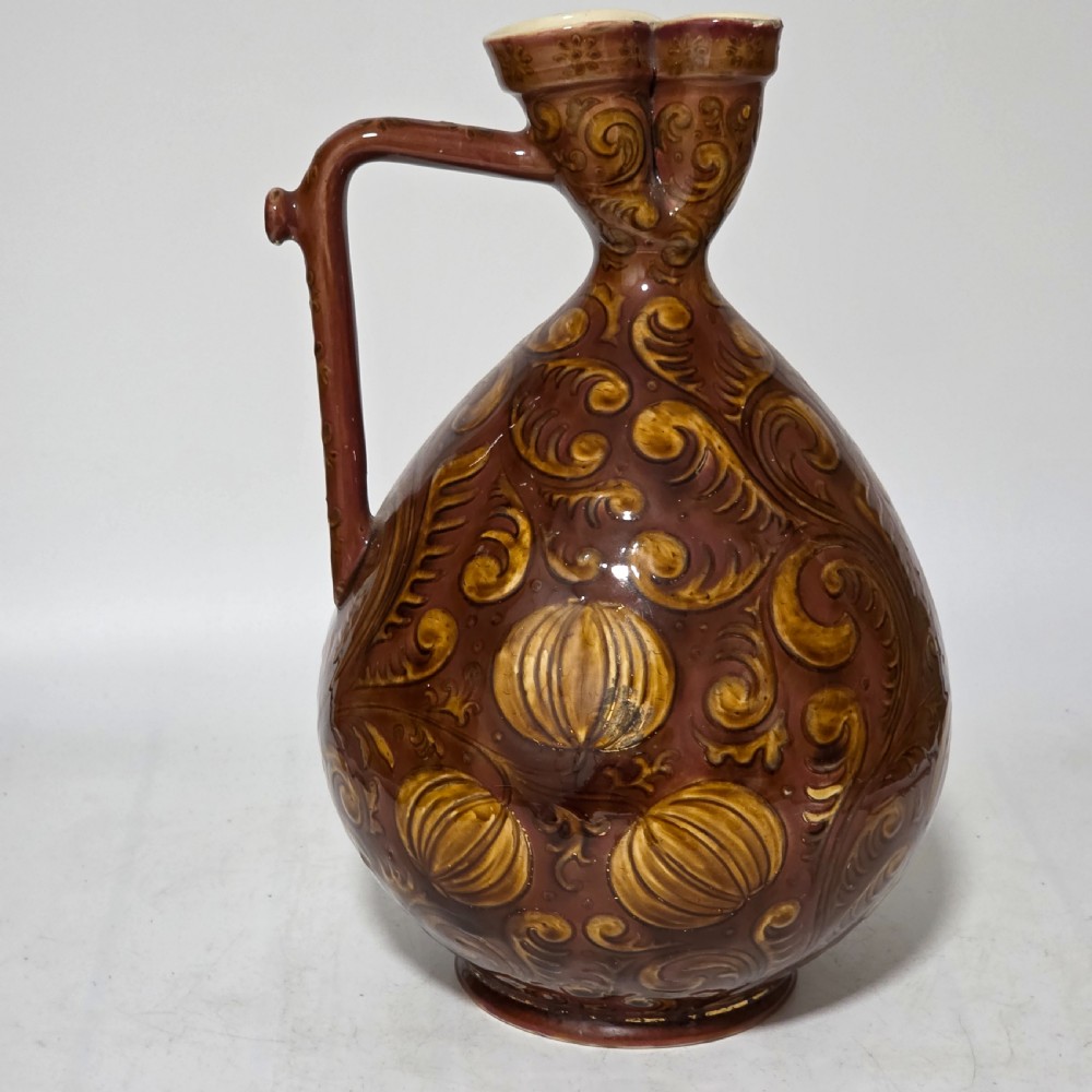 A rare Large (34cm) Vilmos Zsolnay Pecs 962 (1882-85) Hungarian Pottery Jug Pitcher View V