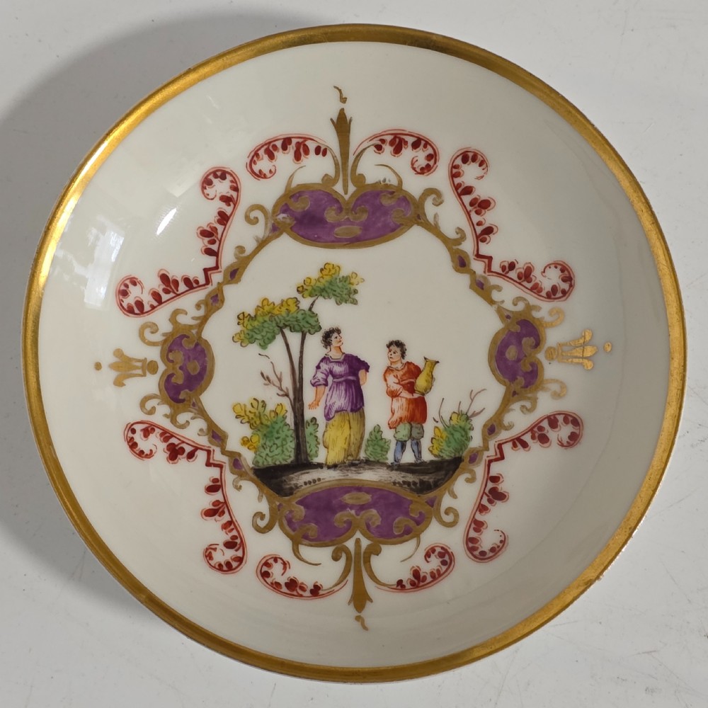 Antique 18th Century Doccia Porcelain Saucer Dish Figures Flowers Scarce