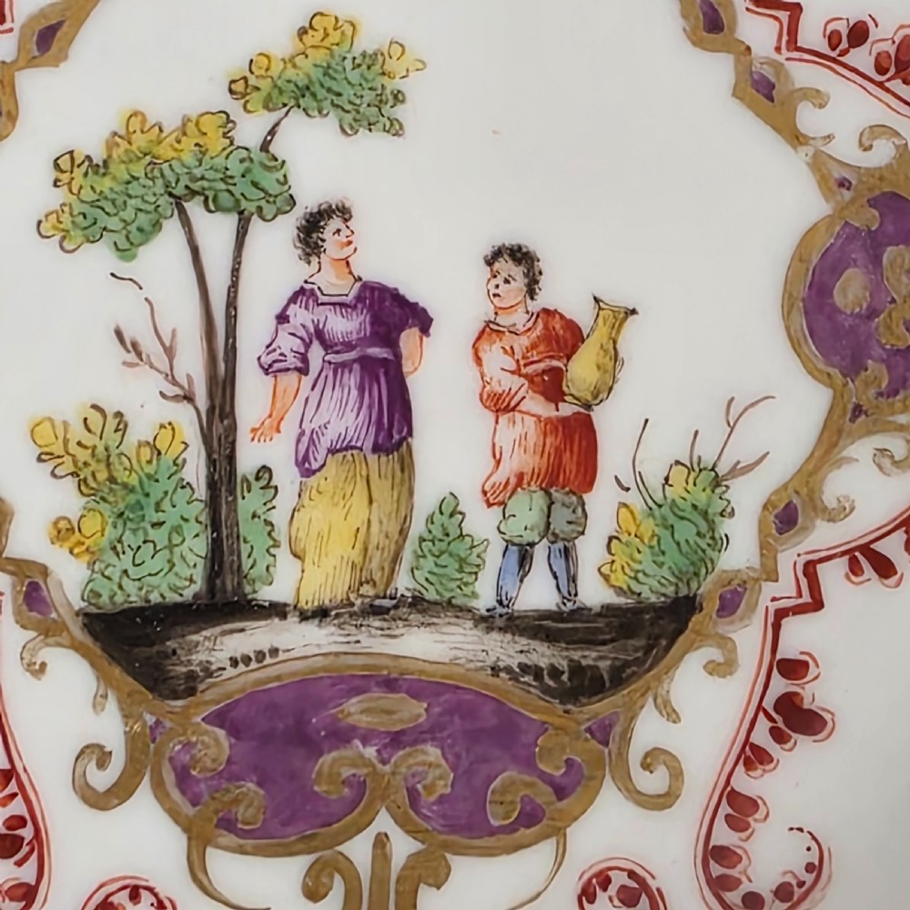Antique 18th Century Doccia Porcelain Saucer Dish Figures Flowers Scarce View II