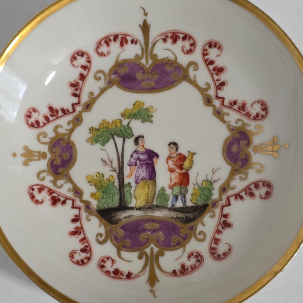 Antique 18th Century Doccia Porcelain Saucer Dish Figures Flowers Scarce View III