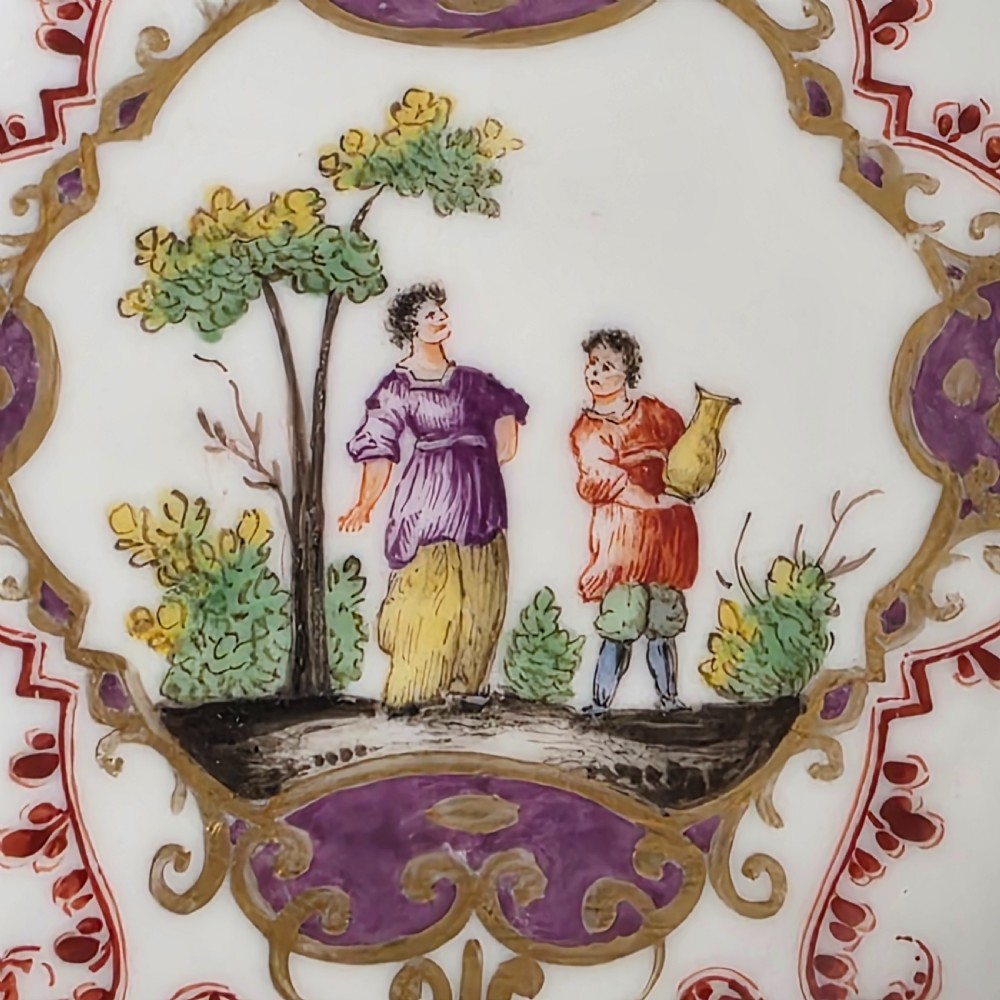Antique 18th Century Doccia Porcelain Saucer Dish Figures Flowers Scarce View IV