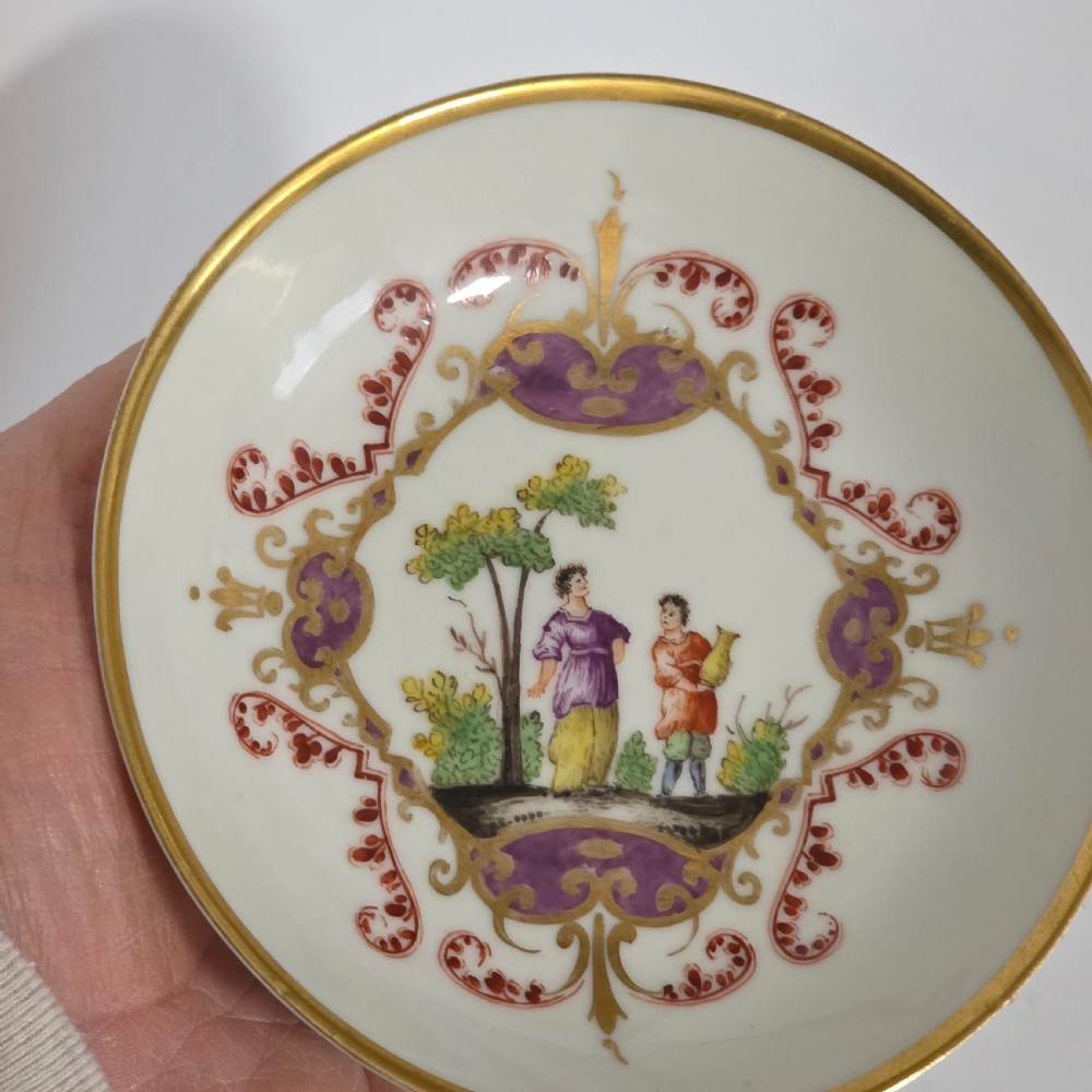 Antique 18th Century Doccia Porcelain Saucer Dish Figures Flowers Scarce View V