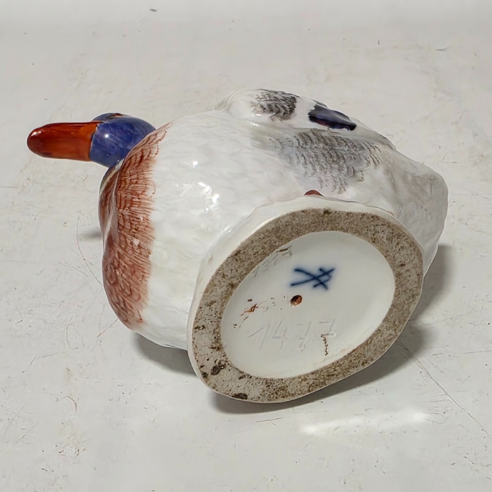 Antique German Meissen Porcelain Duck Figurine Hand Painted 1477 View V