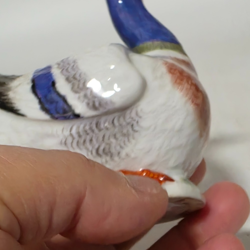 Antique German Meissen Porcelain Duck Figurine Hand Painted 1477 View VIII
