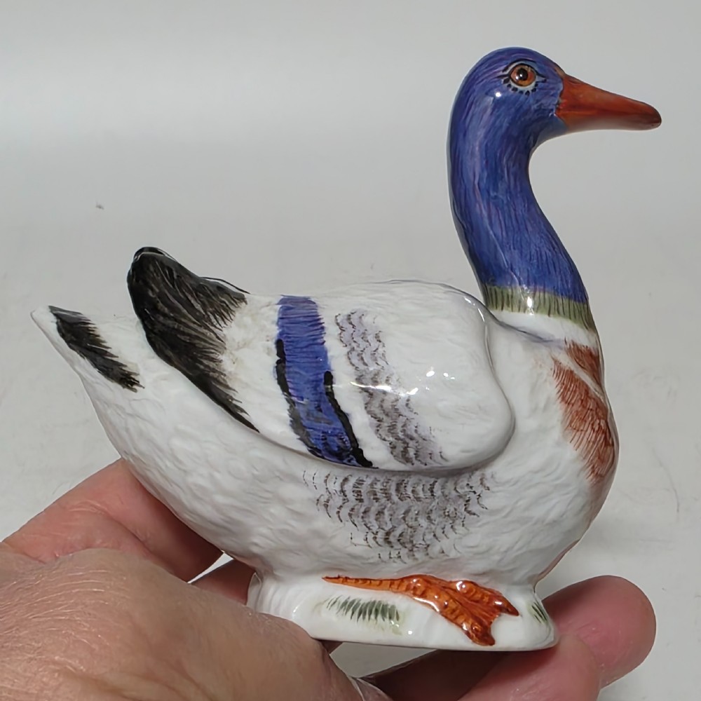 Antique German Meissen Porcelain Duck Figurine Hand Painted 1477 View XII