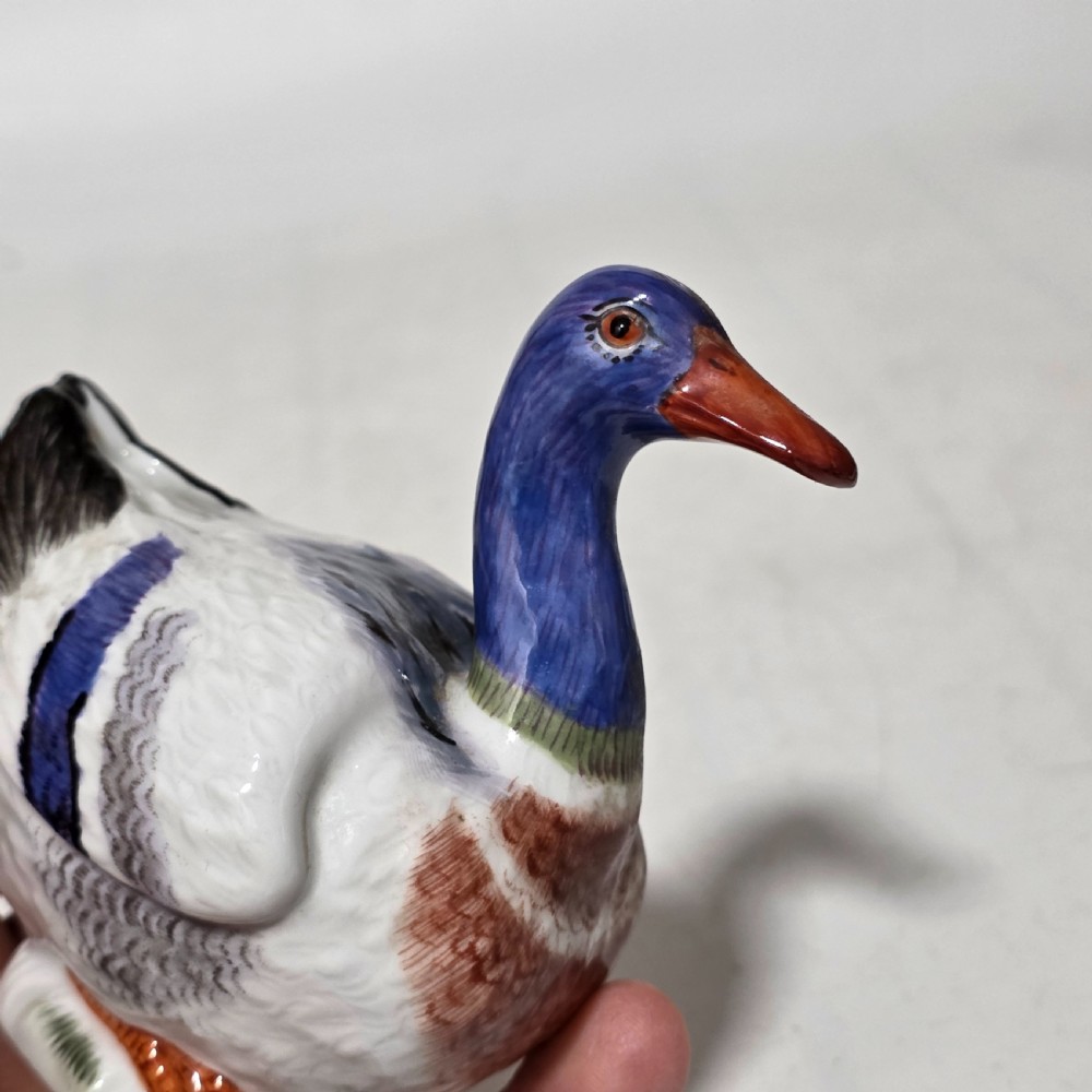 Antique German Meissen Porcelain Duck Figurine Hand Painted 1477 View XIII