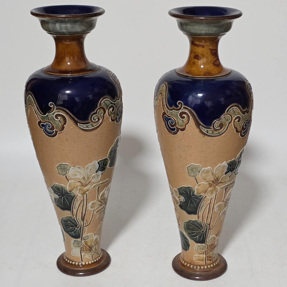 Exquisite Large Art Nouveau Pair Royal Doulton Vases c1910 View X
