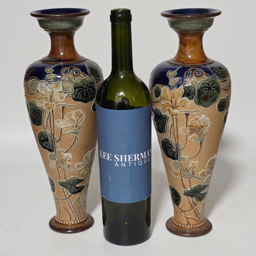 Exquisite Large Art Nouveau Pair Royal Doulton Vases c1910 View II