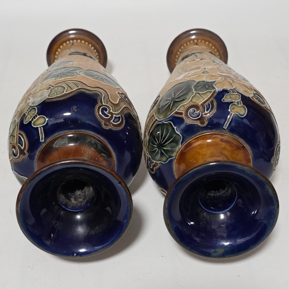 Exquisite Large Art Nouveau Pair Royal Doulton Vases c1910 View IV